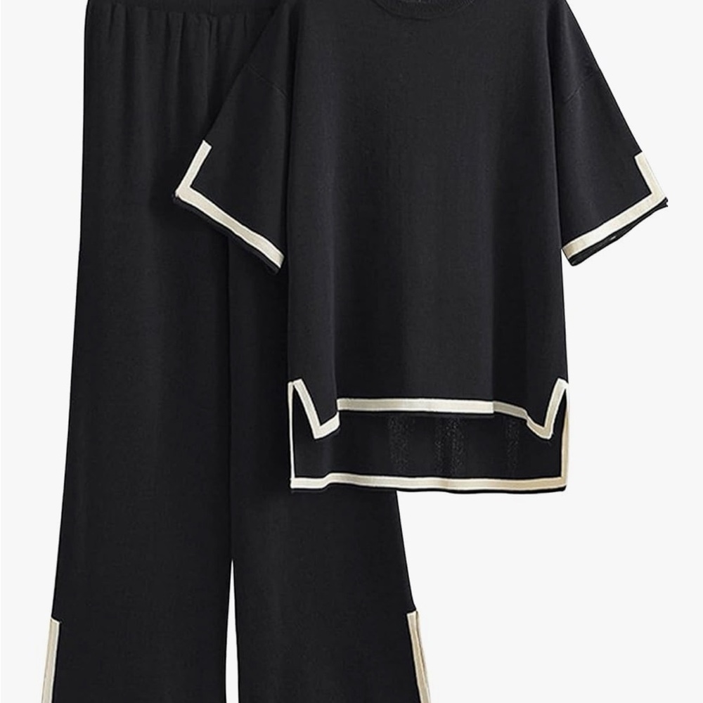 Black Two-Piece Knit Set with Ivory Trim - Women - Picture 2 of 2